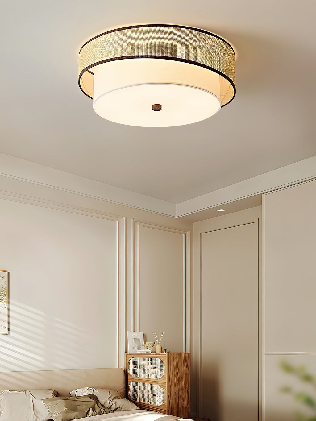 Liora Minimalist Rattan & Fabric Ceiling Light