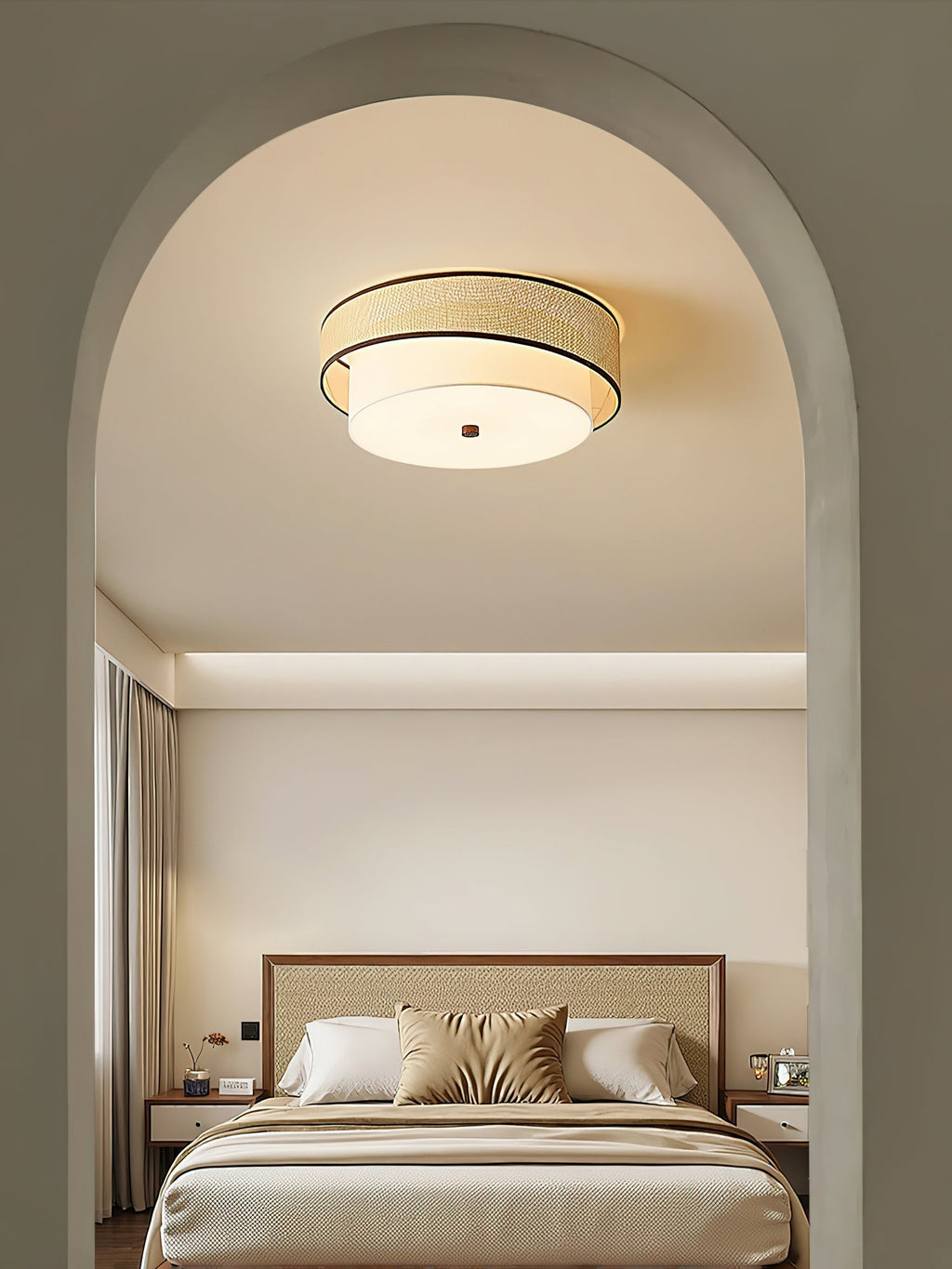 Liora Minimalist Rattan & Fabric Ceiling Light