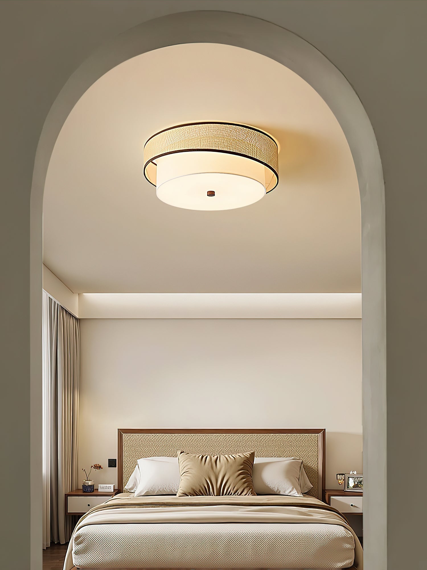 Liora Minimalist Rattan & Fabric Ceiling Light