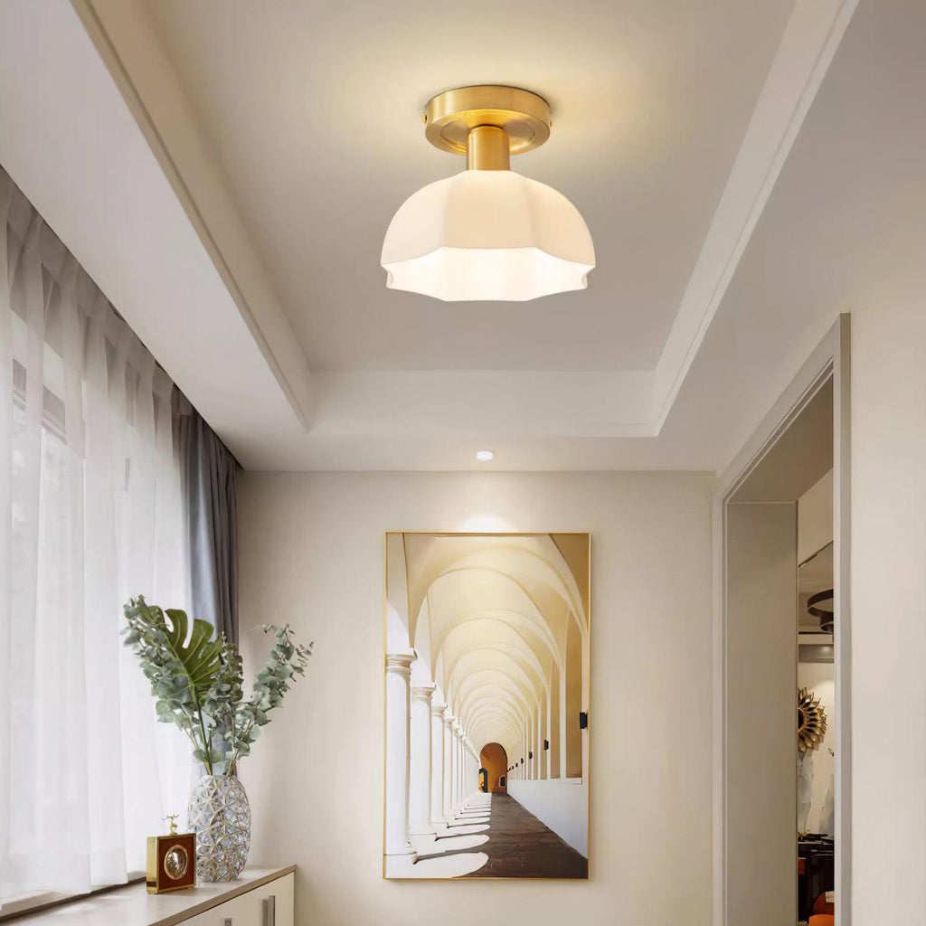 Avelin Brass Base and Opal Glass Flush Mount Ceiling Light