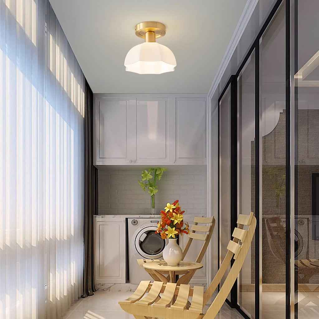 Avelin Brass Base and Opal Glass Flush Mount Ceiling Light