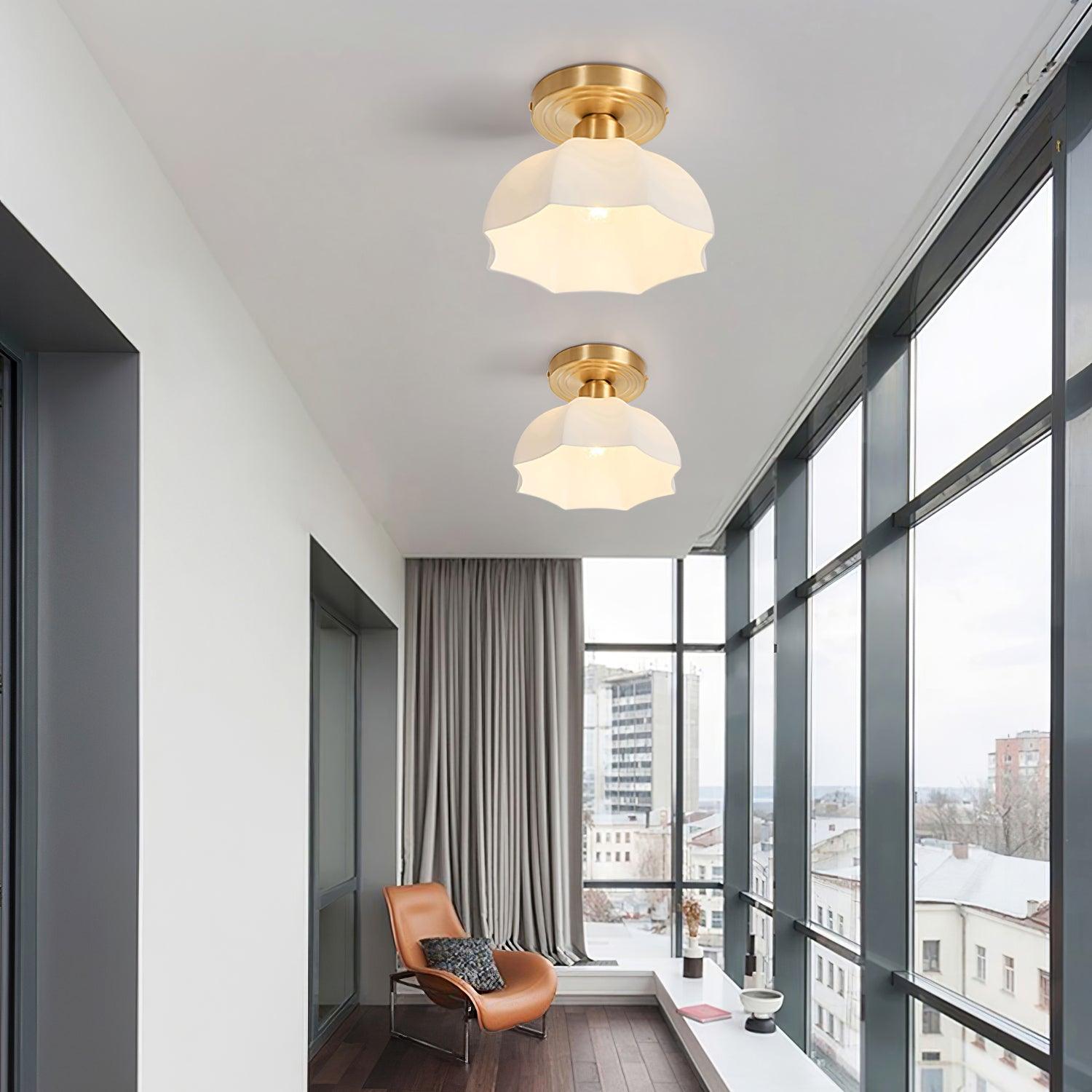 Avelin Brass Base and Opal Glass Flush Mount Ceiling Light