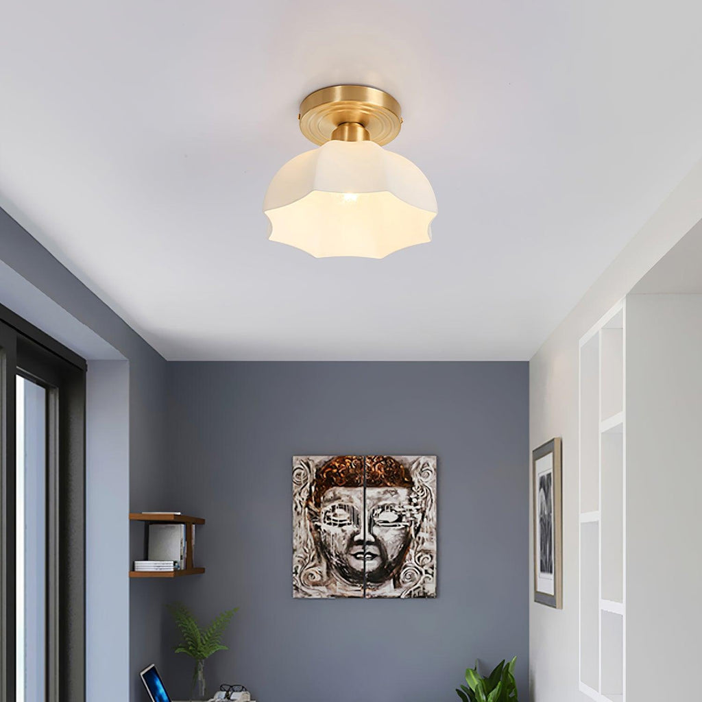 Avelin Brass Base and Opal Glass Flush Mount Ceiling Light