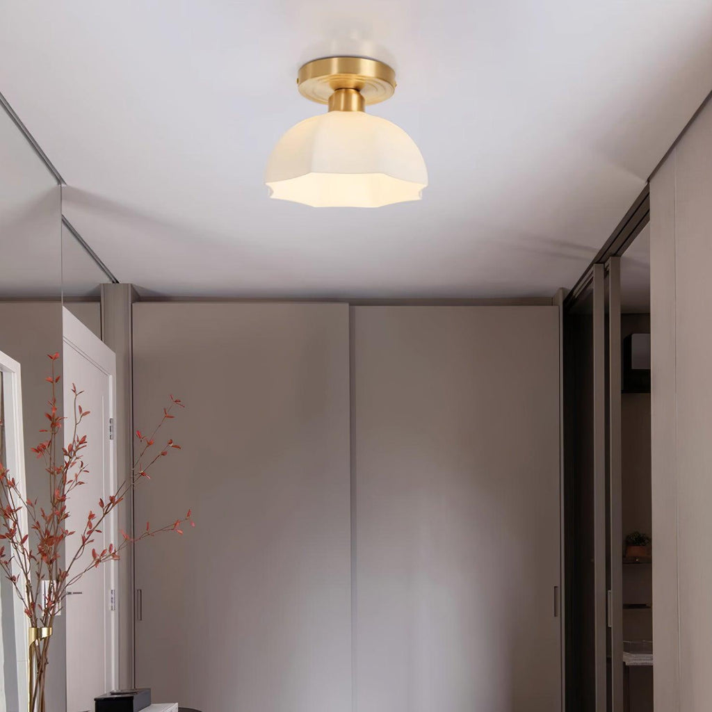 Avelin Brass Base and Opal Glass Flush Mount Ceiling Light