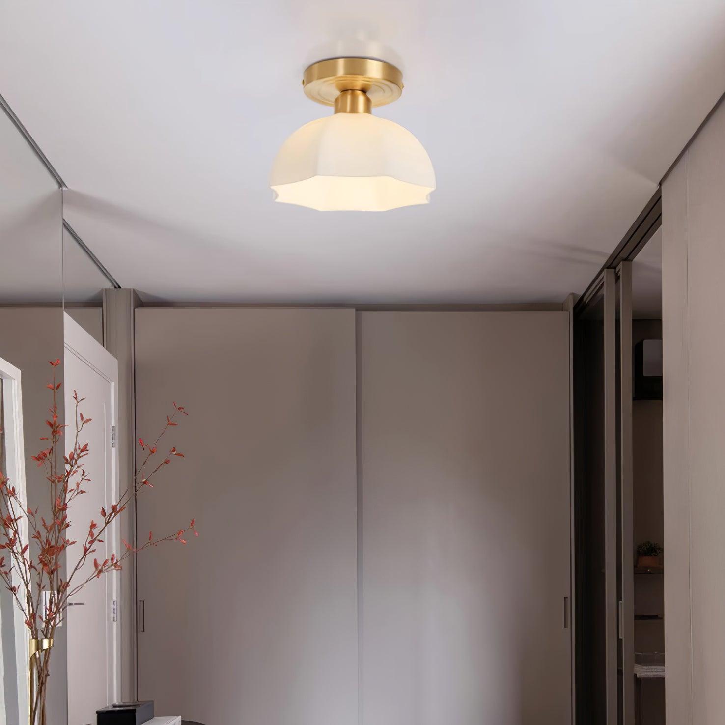 Avelin Brass Base and Opal Glass Flush Mount Ceiling Light