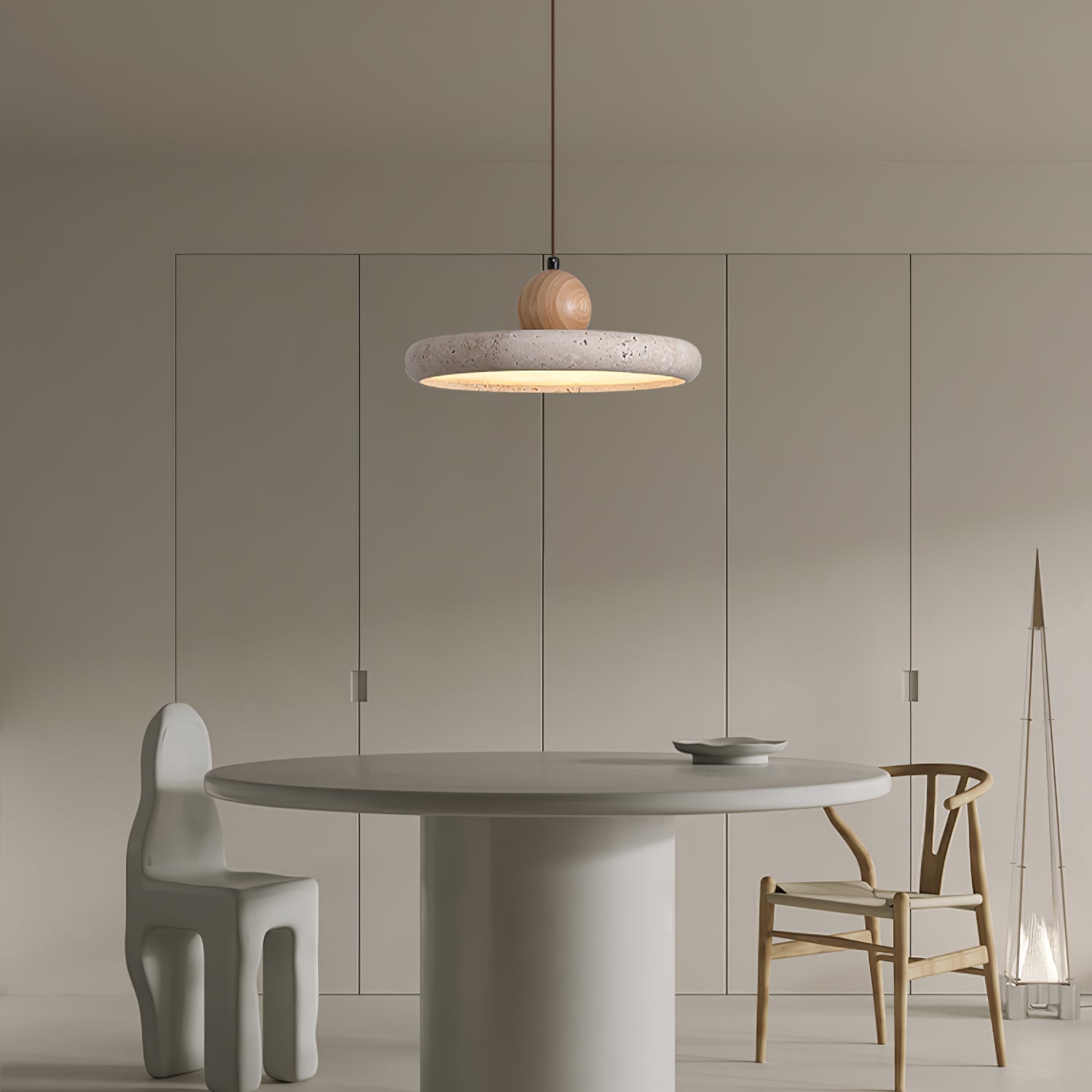 Covarel Minimalist Travertine Plug-In Pendant Light