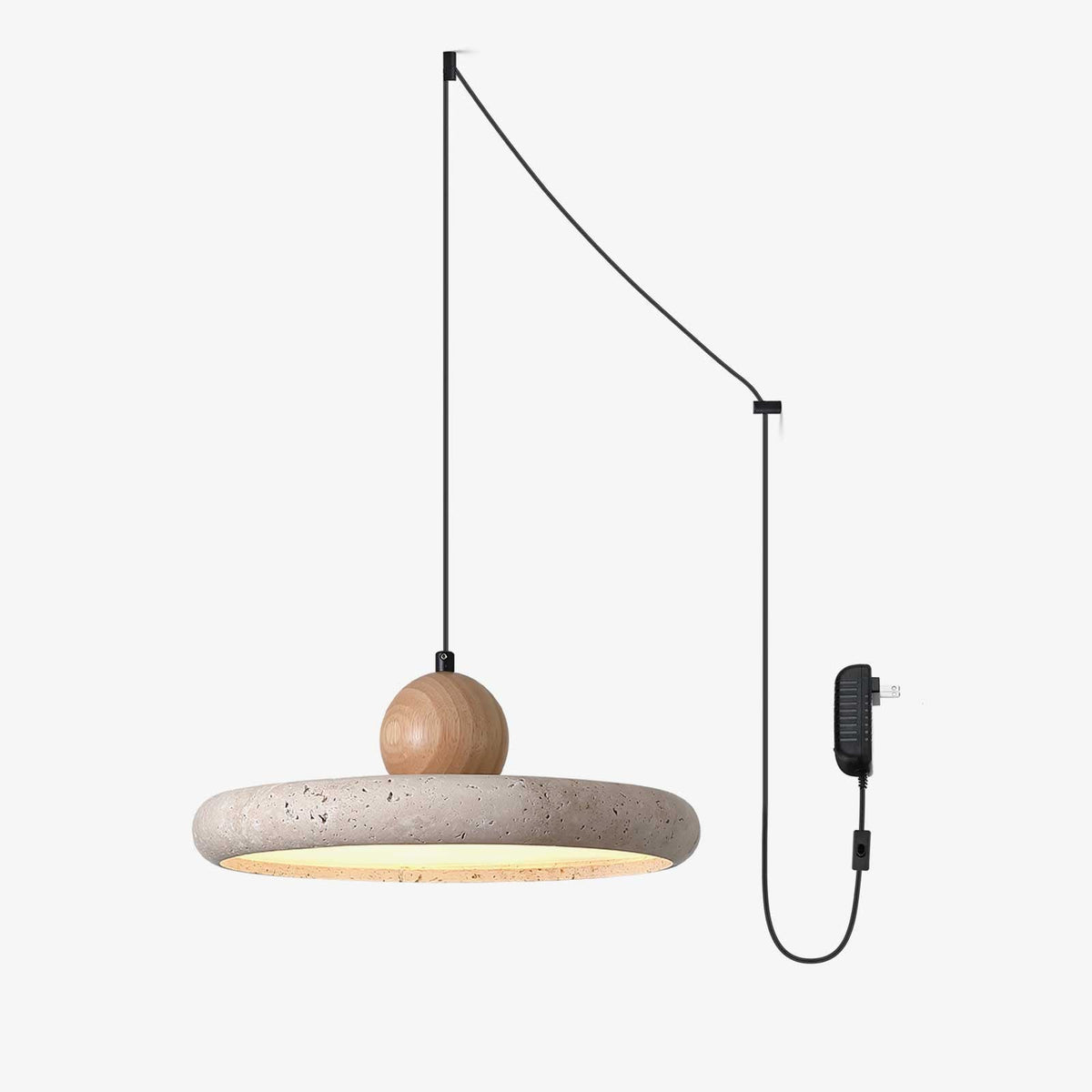 Covarel Minimalist Travertine Plug-In Pendant Light