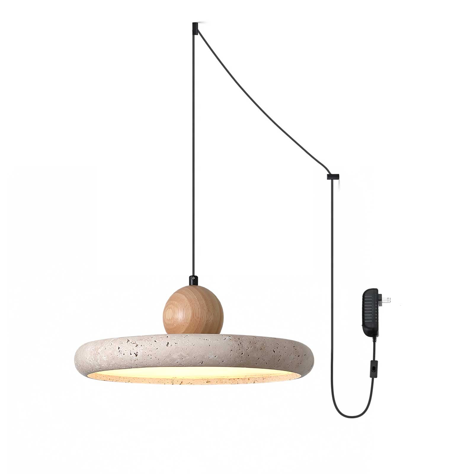 Covarel Minimalist Travertine Plug-In Pendant Light