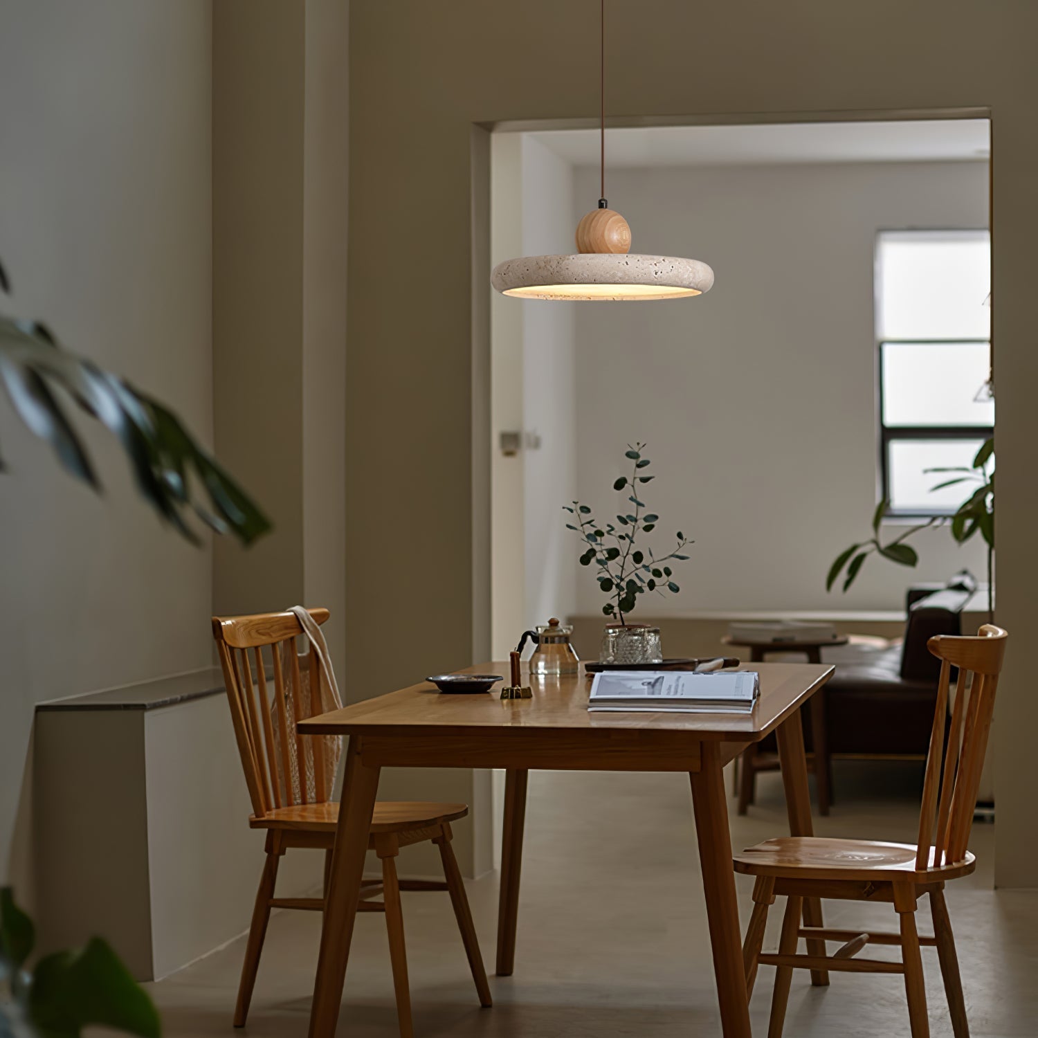 Covarel Minimalist Travertine Plug-In Pendant Light