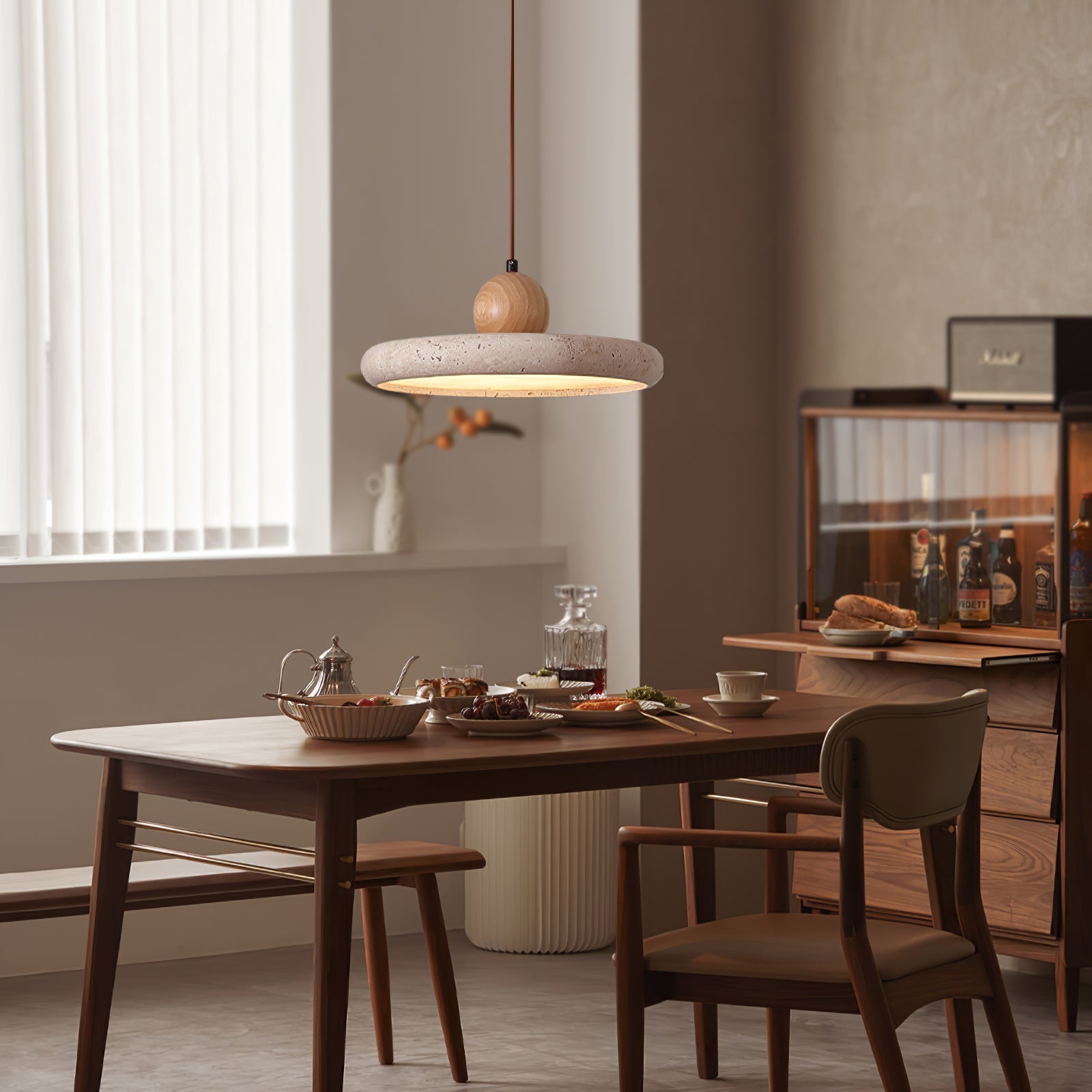 Covarel Minimalist Travertine Plug-In Pendant Light