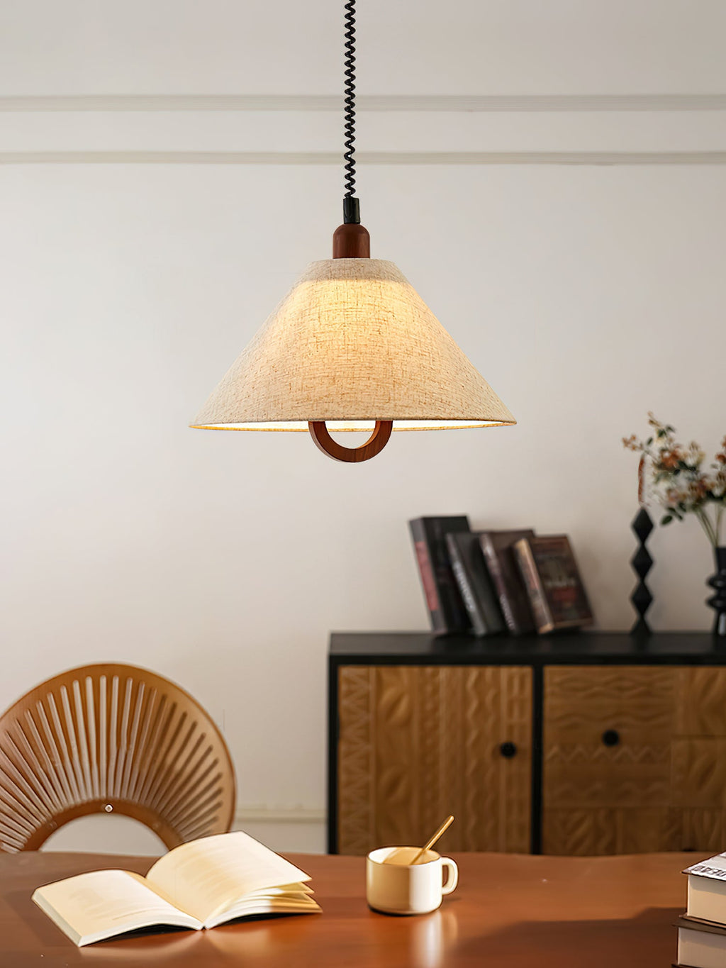 Alcaria Premium Nordic Art Fabric Wood Pendant Lamp