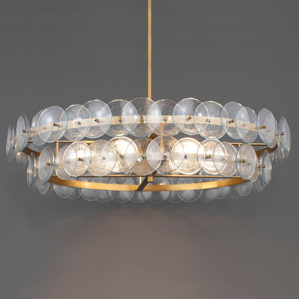 Aurora Chandelier Amber Pressed Glass Disc Round