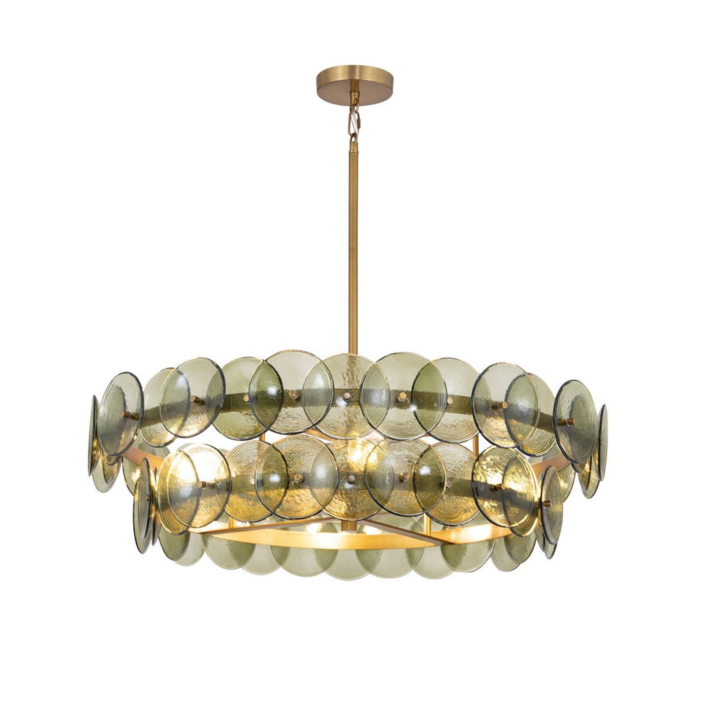 Aurora Chandelier Amber Pressed Glass Disc Round