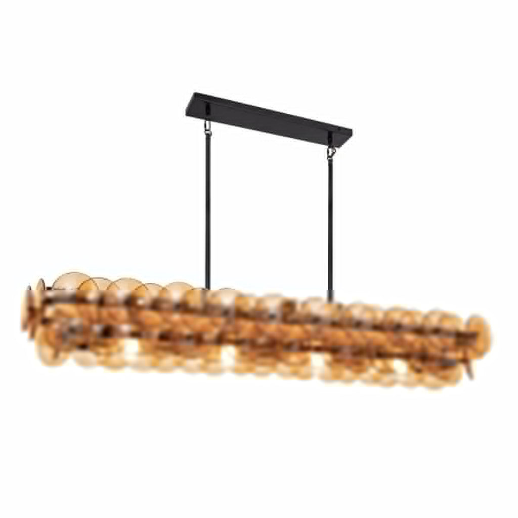 Aurora Chandelier Linear Amber Pressed Glass Disc Modern
