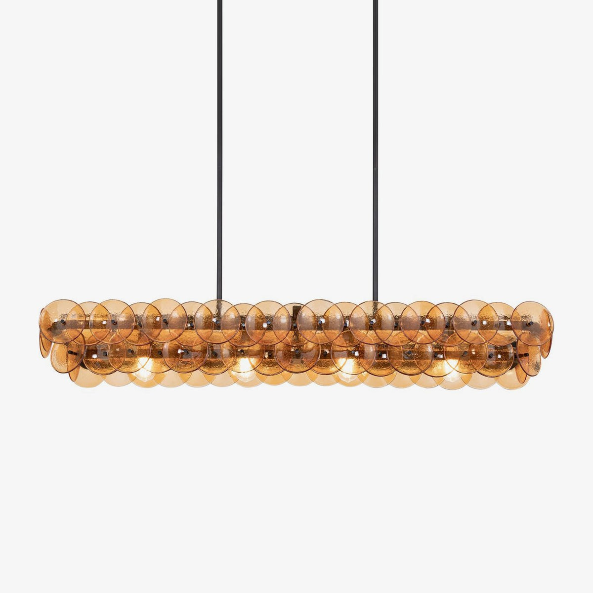 Aurora Chandelier Linear Amber Pressed Glass Disc Modern