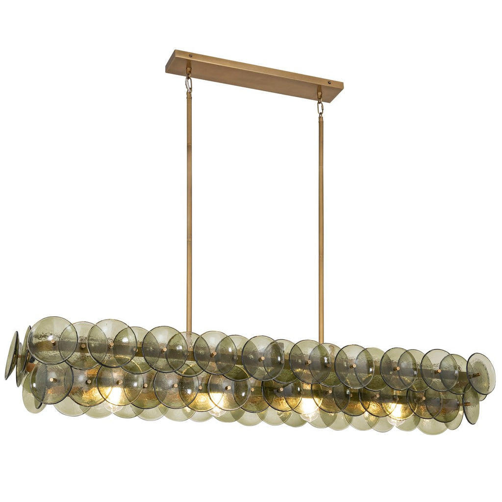 Aurora Chandelier Linear Amber Pressed Glass Disc Modern