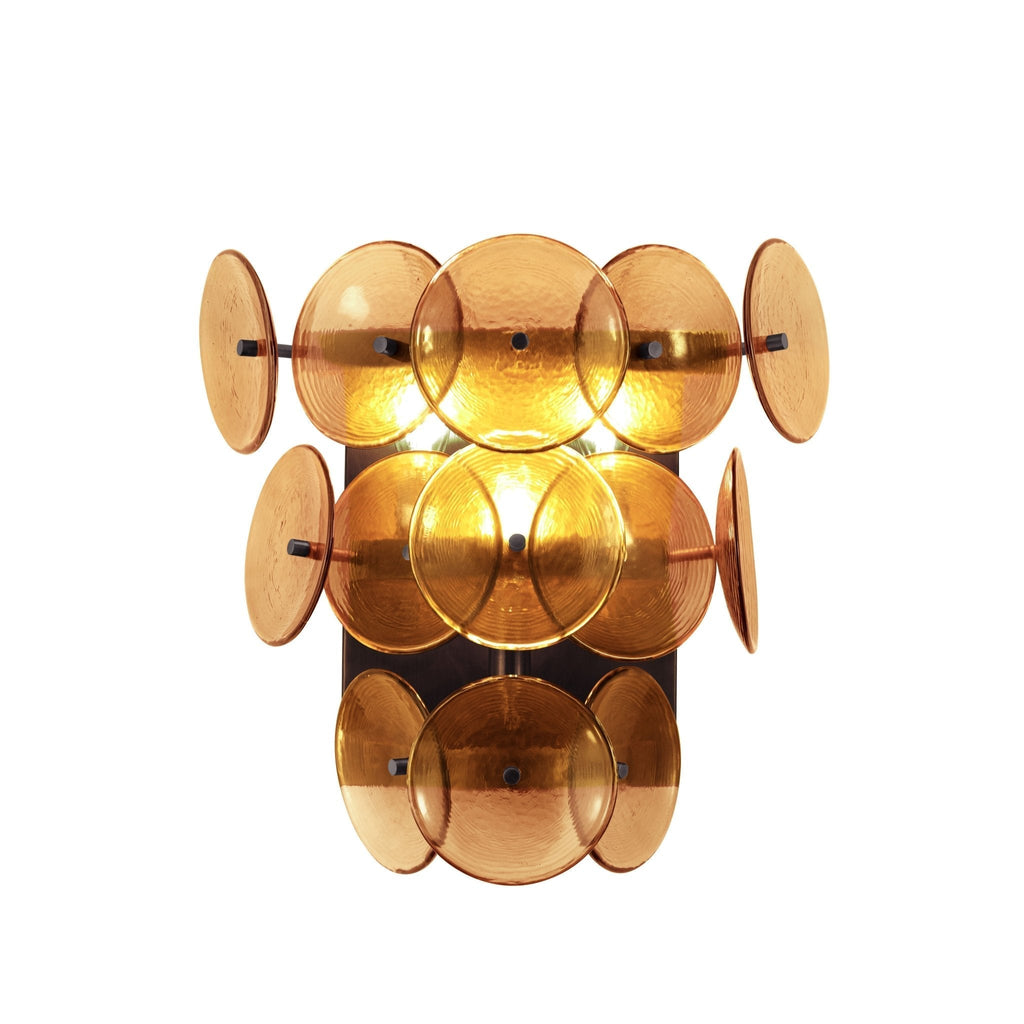 Aurora Wall Sconce Pressed Glass Disc Vintage Amber