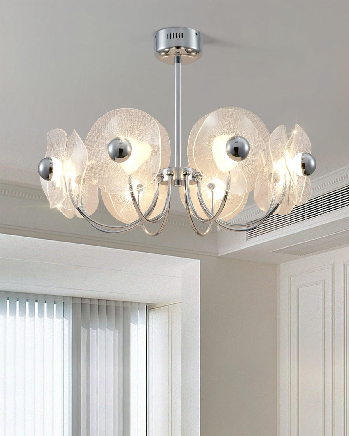 Lotus Chandelier Curved Petal Arms Modern Living Room