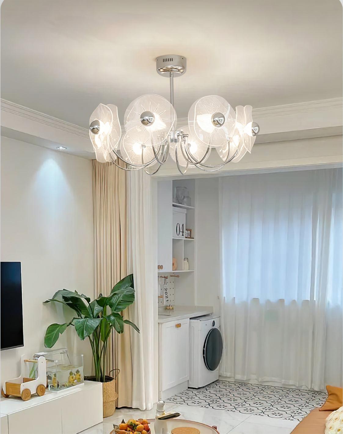 Lotus Chandelier Curved Petal Arms Modern Living Room