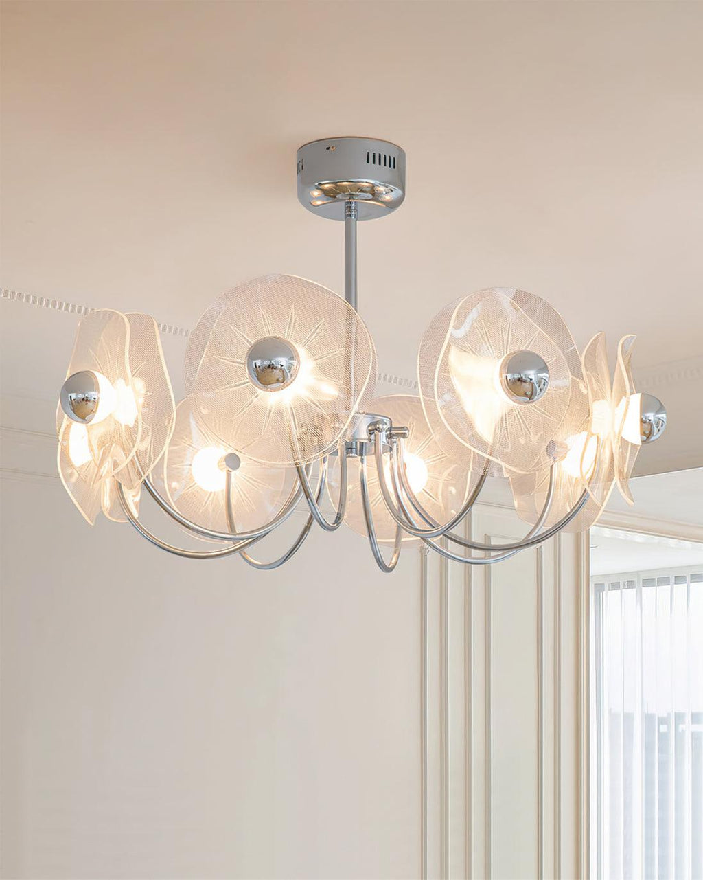 Lotus Chandelier Curved Petal Arms Modern Living Room