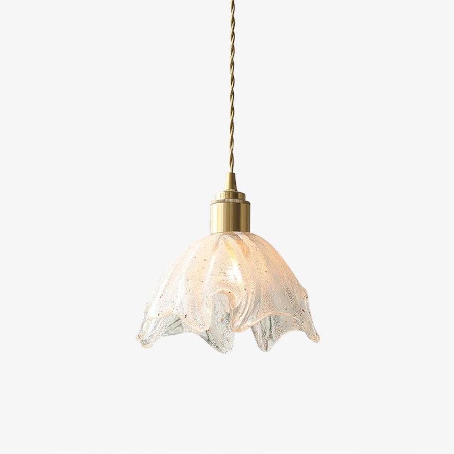 Solara Pendant Lamp Brass Ruffled Glass Lotus Vintage