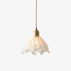 Solara Pendant Lamp Brass Ruffled Glass Lotus Vintage