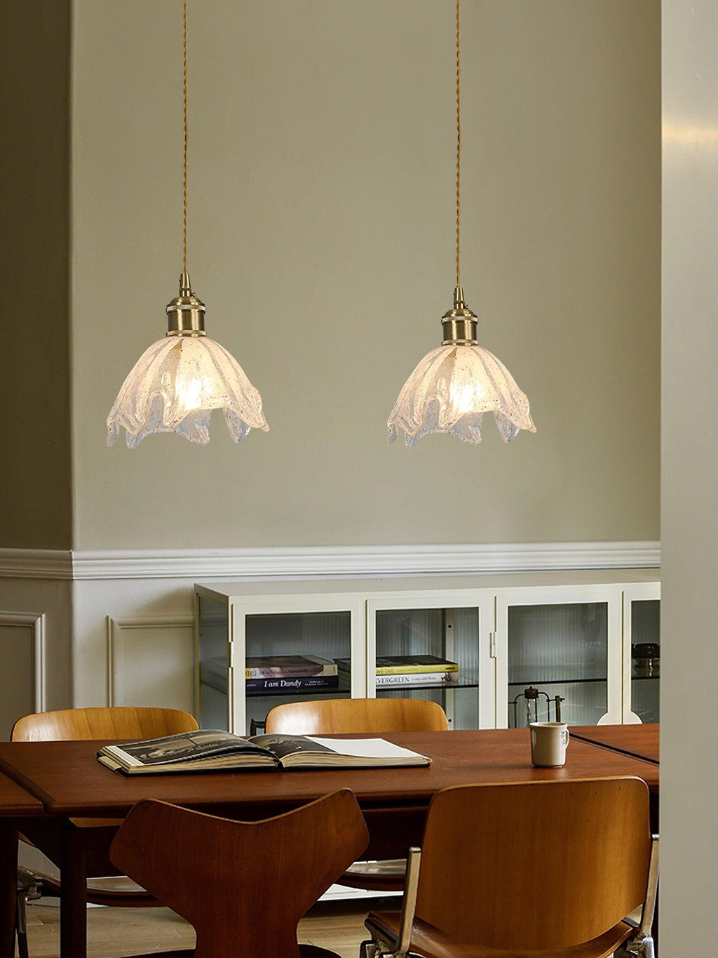 Solara Pendant Lamp Brass Ruffled Glass Lotus Vintage