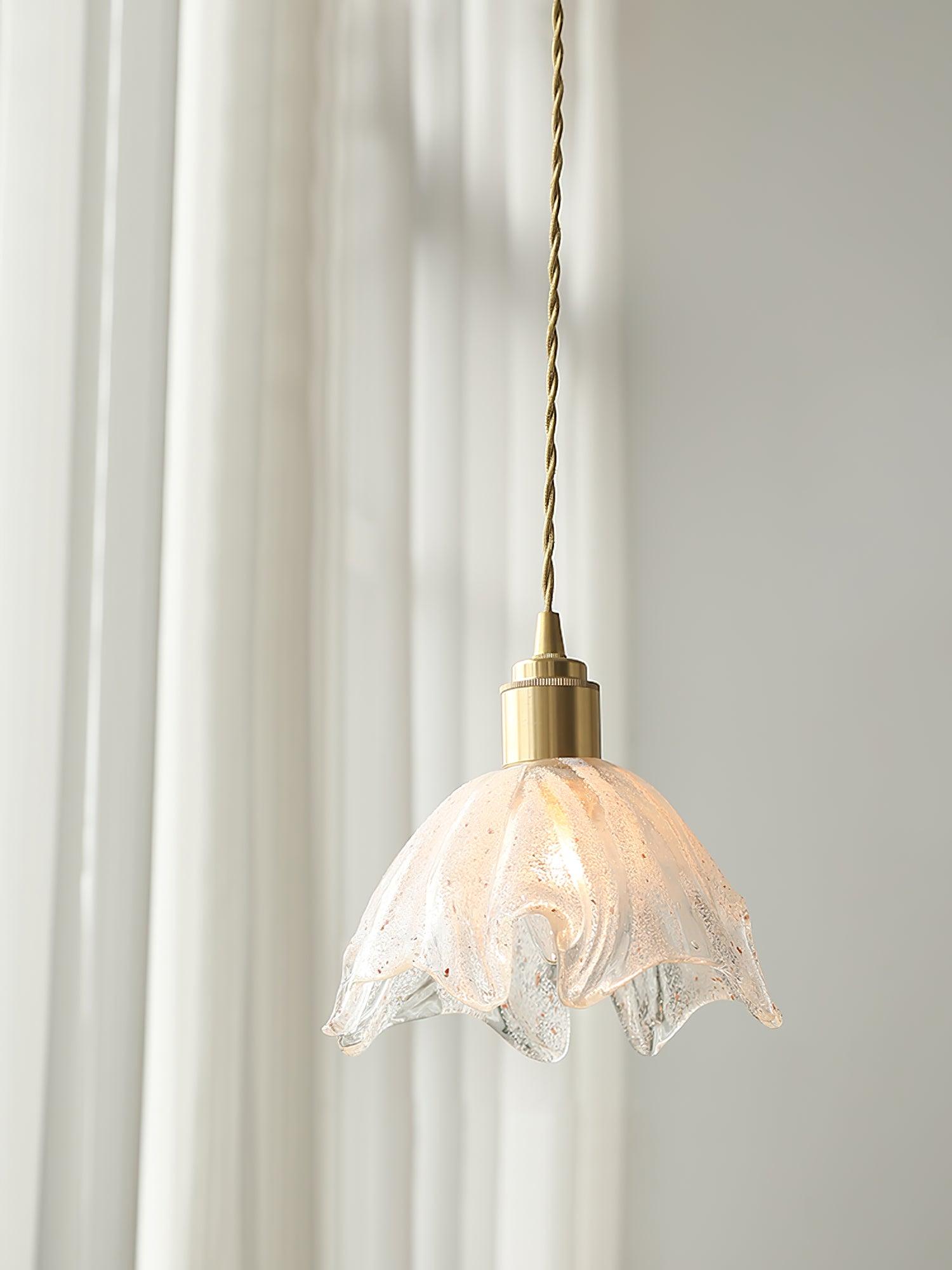 Solara Pendant Lamp Brass Ruffled Glass Lotus Vintage