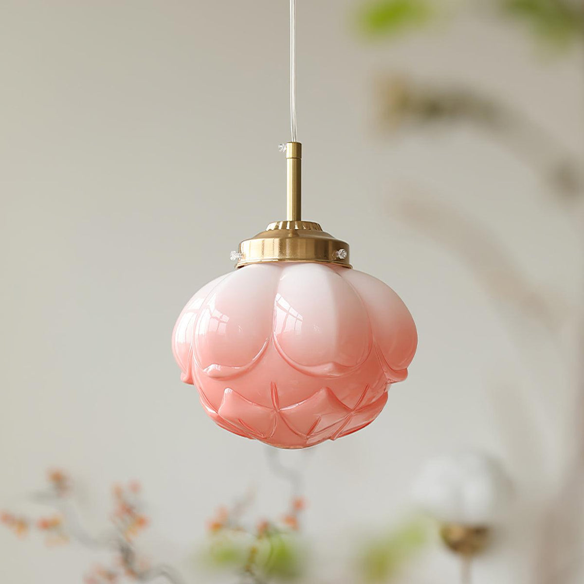 Pendant Lamp and Glass Lotus Flower Shade Artistic Retro