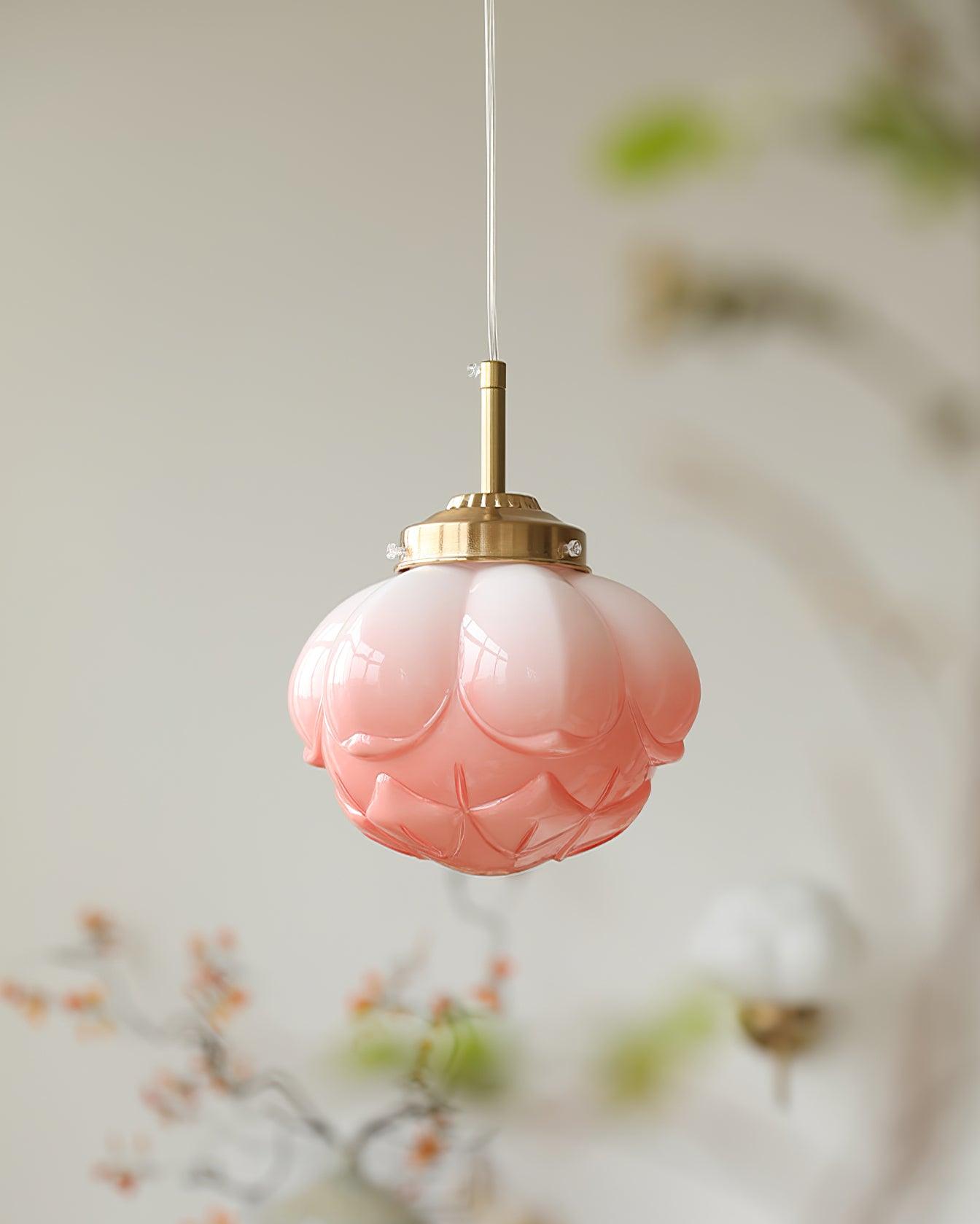 Pendant Lamp and Glass Lotus Flower Shade Artistic Retro