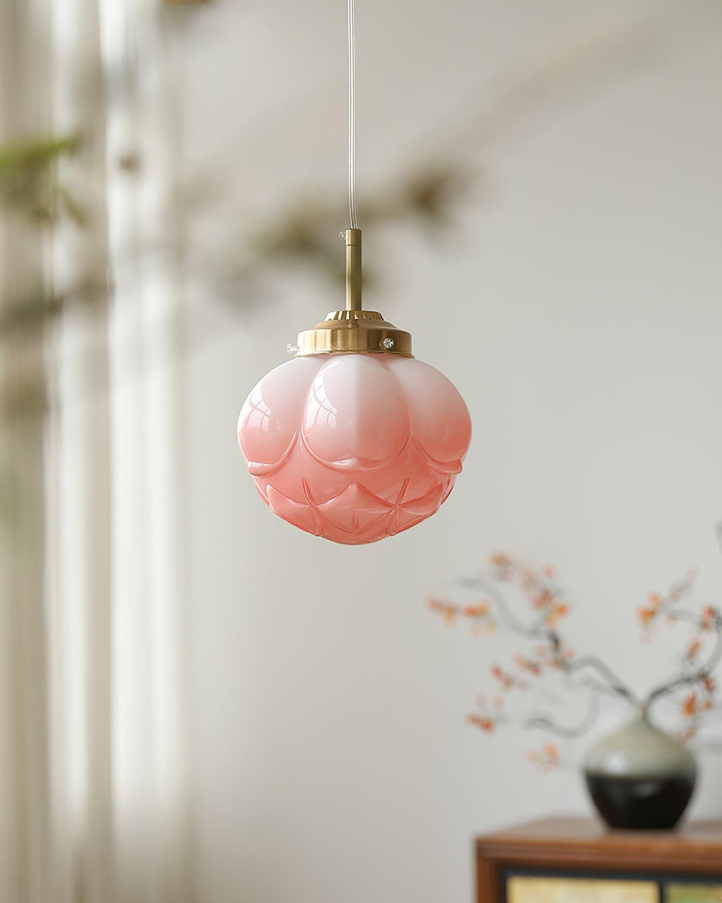 Pendant Lamp and Glass Lotus Flower Shade Artistic Retro