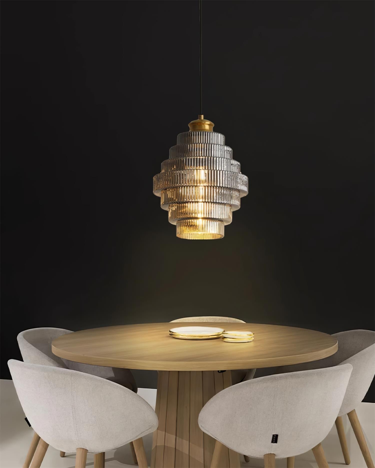 Brivelle Plug-In Ribbed Glass Pendant Light with Brass Accent