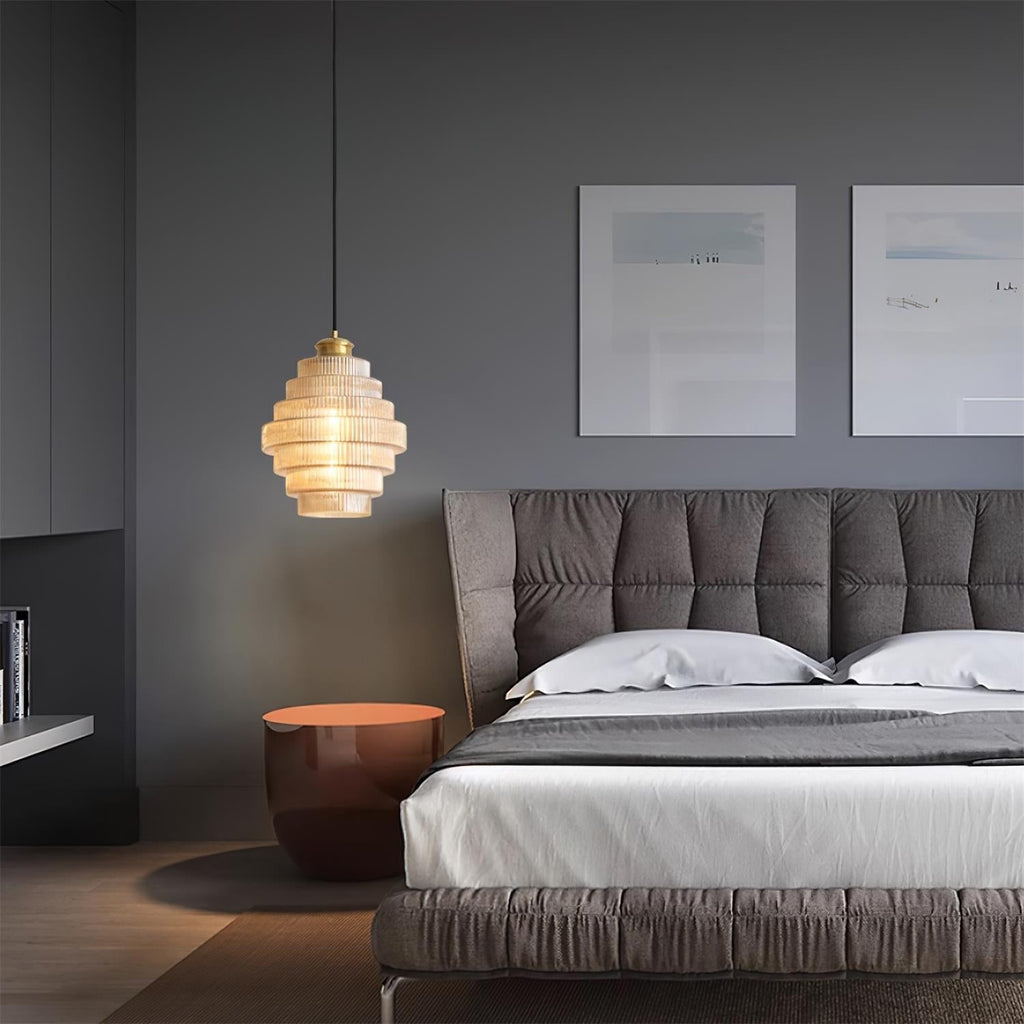 Brivelle Plug-In Ribbed Glass Pendant Light with Brass Accent