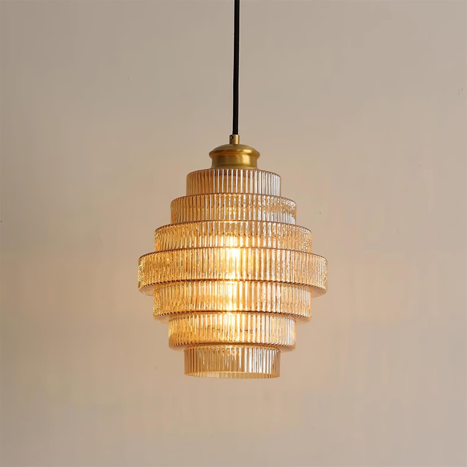 Brivelle Plug-In Ribbed Glass Pendant Light with Brass Accent