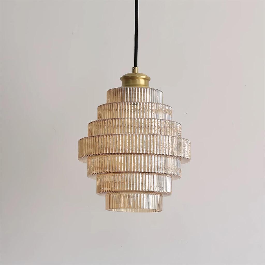Brivelle Plug-In Ribbed Glass Pendant Light with Brass Accent