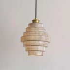 Brivelle Plug-In Ribbed Glass Pendant Light with Brass Accent