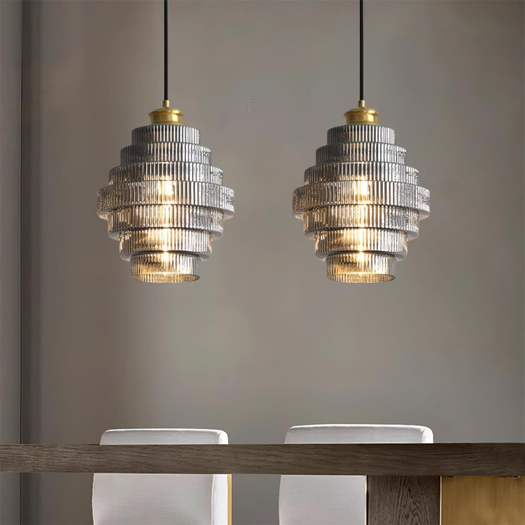 Brivelle Plug-In Ribbed Glass Pendant Light with Brass Accent