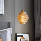 Brivelle Plug-In Ribbed Glass Pendant Light with Brass Accent