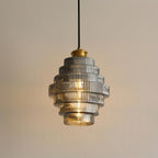 Brivelle Plug-In Ribbed Glass Pendant Light with Brass Accent