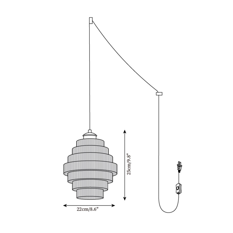 Brivelle Plug-In Ribbed Glass Pendant Light with Brass Accent