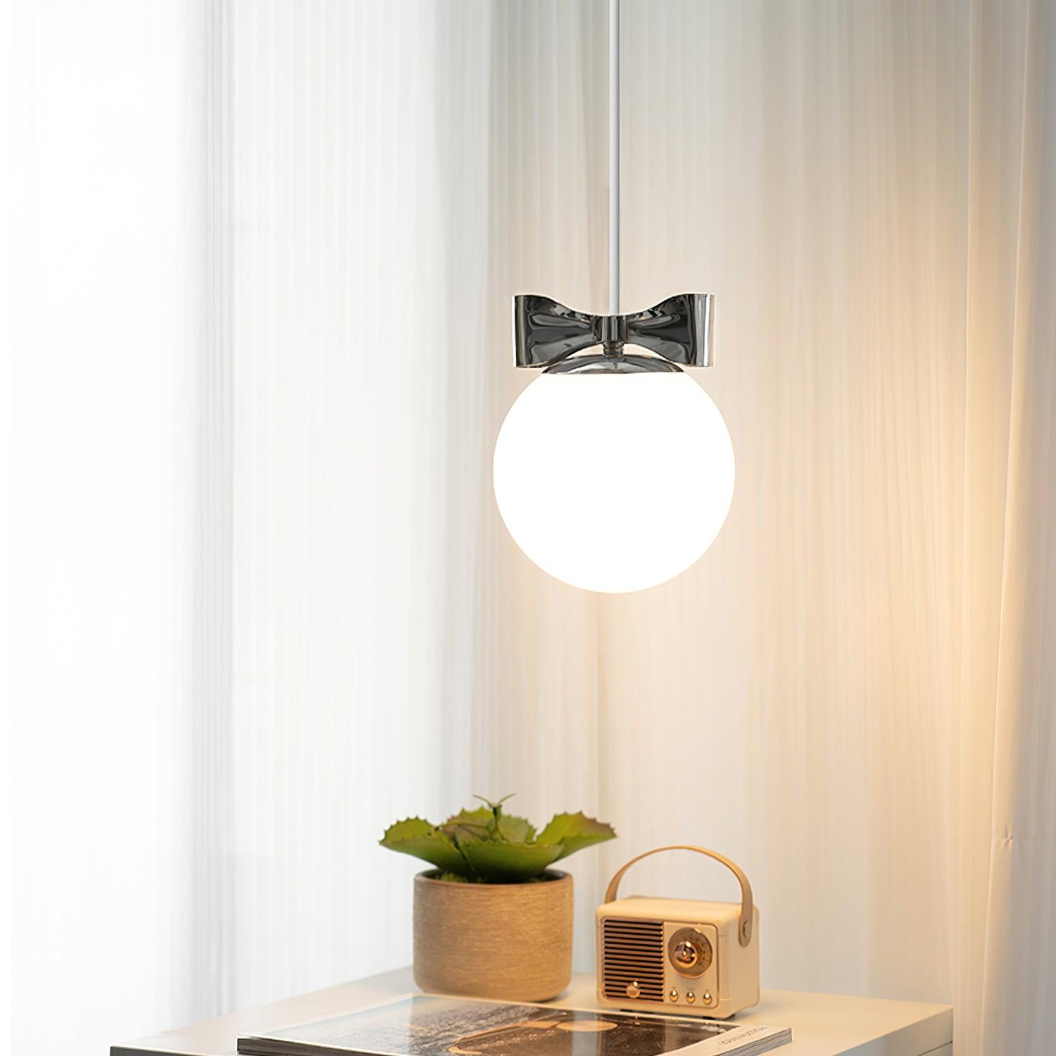 Luna Pendant Lamp Glass Globe Chrome Accent Minimalist