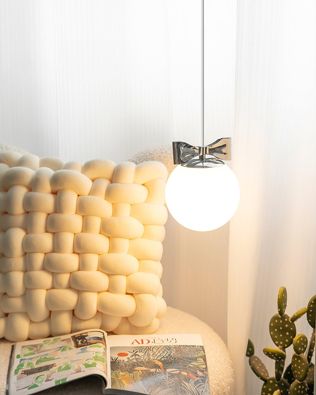 Luna Pendant Lamp Glass Globe Chrome Accent Minimalist