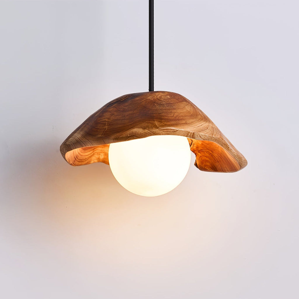 Lunawood Halo Rustic Wood & Glass Pendant Light