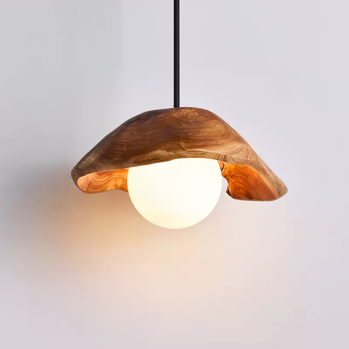 Lunawood Halo Rustic Wood & Glass Pendant Light