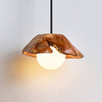 Lunawood Halo Rustic Wood & Glass Pendant Light