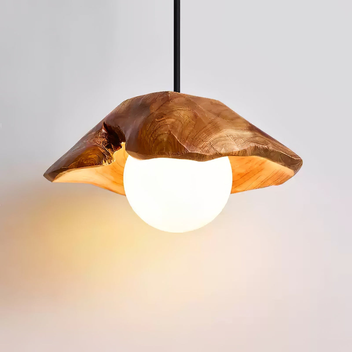 Lunawood Halo Rustic Wood & Glass Pendant Light