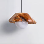 Lunawood Halo Rustic Wood & Glass Pendant Light