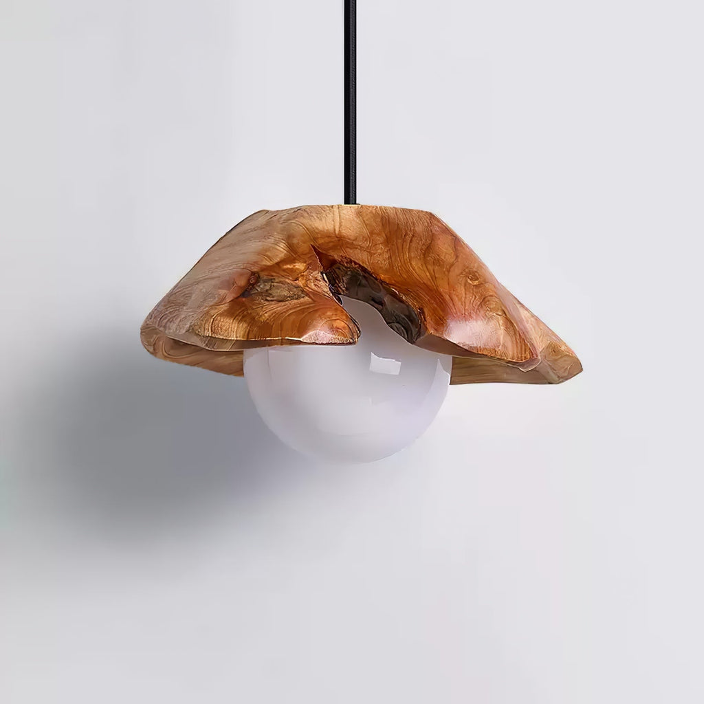 Lunawood Halo Rustic Wood & Glass Pendant Light