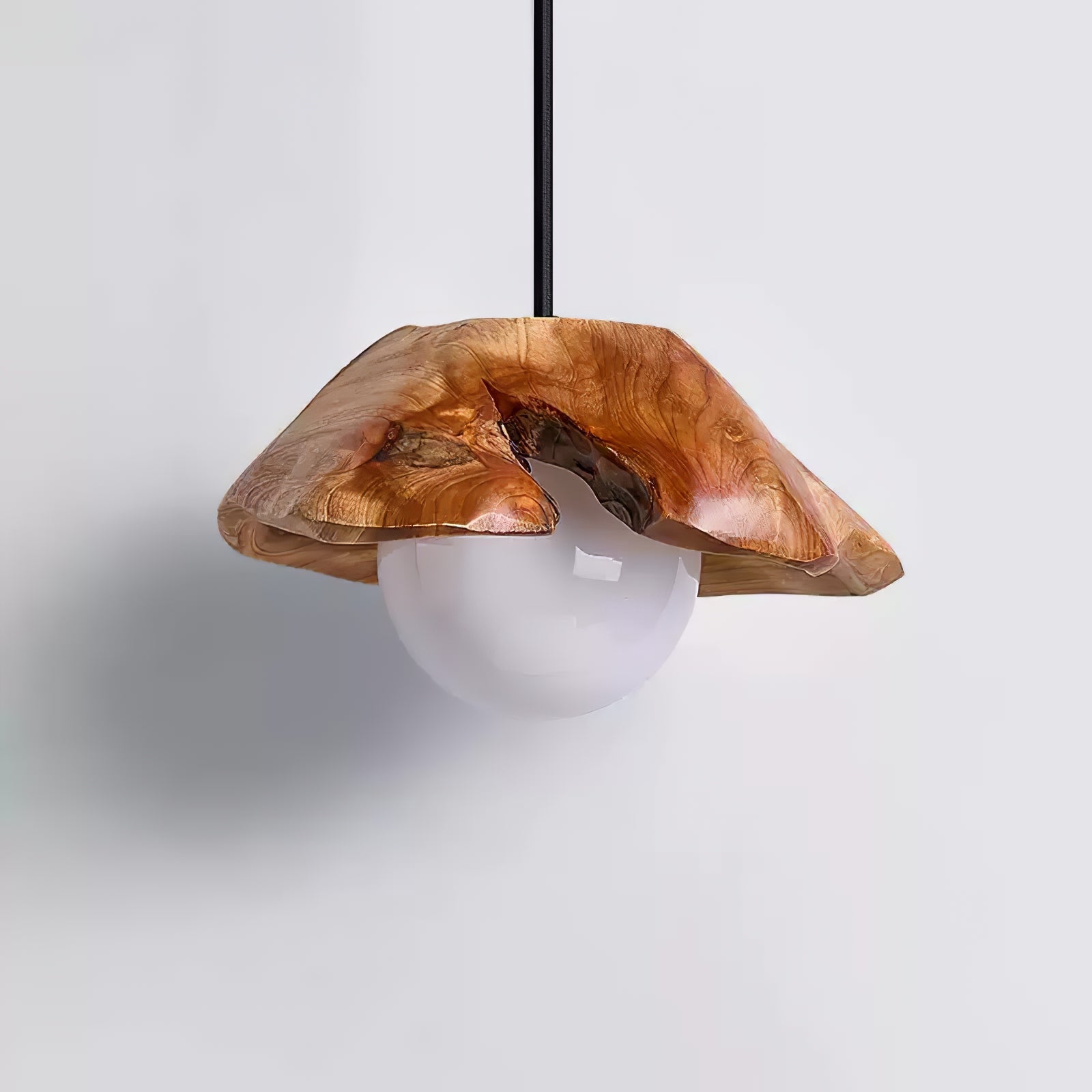 Lunawood Halo Rustic Wood & Glass Pendant Light