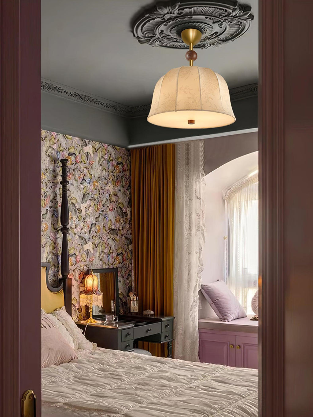 Ceiling Light in Fabric, and Wood for Warm Interiors Elegant